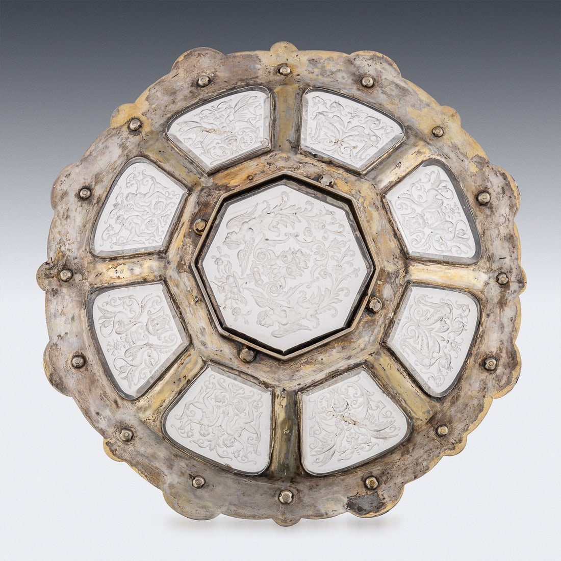 ANTIQUE 19thC AUSTRIAN SILVER, ENAMEL & ROCK CRYSTAL DISH, RUDOLF LINKE c.1890 - 3