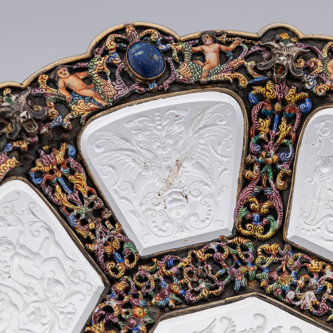 ANTIQUE 19thC AUSTRIAN SILVER, ENAMEL & ROCK CRYSTAL DISH, RUDOLF LINKE c.1890 - 6