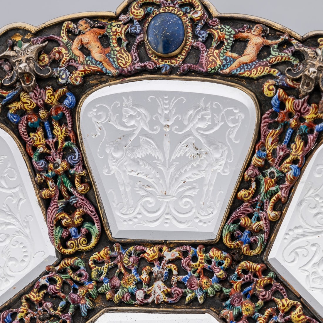 ANTIQUE 19thC AUSTRIAN SILVER, ENAMEL & ROCK CRYSTAL DISH, RUDOLF LINKE c.1890 - 8