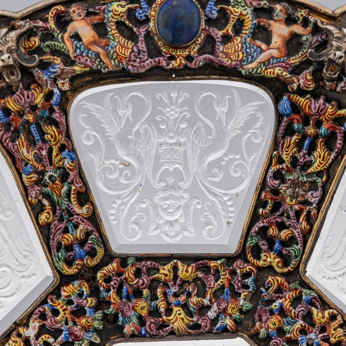ANTIQUE 19thC AUSTRIAN SILVER, ENAMEL & ROCK CRYSTAL DISH, RUDOLF LINKE c.1890 - 9