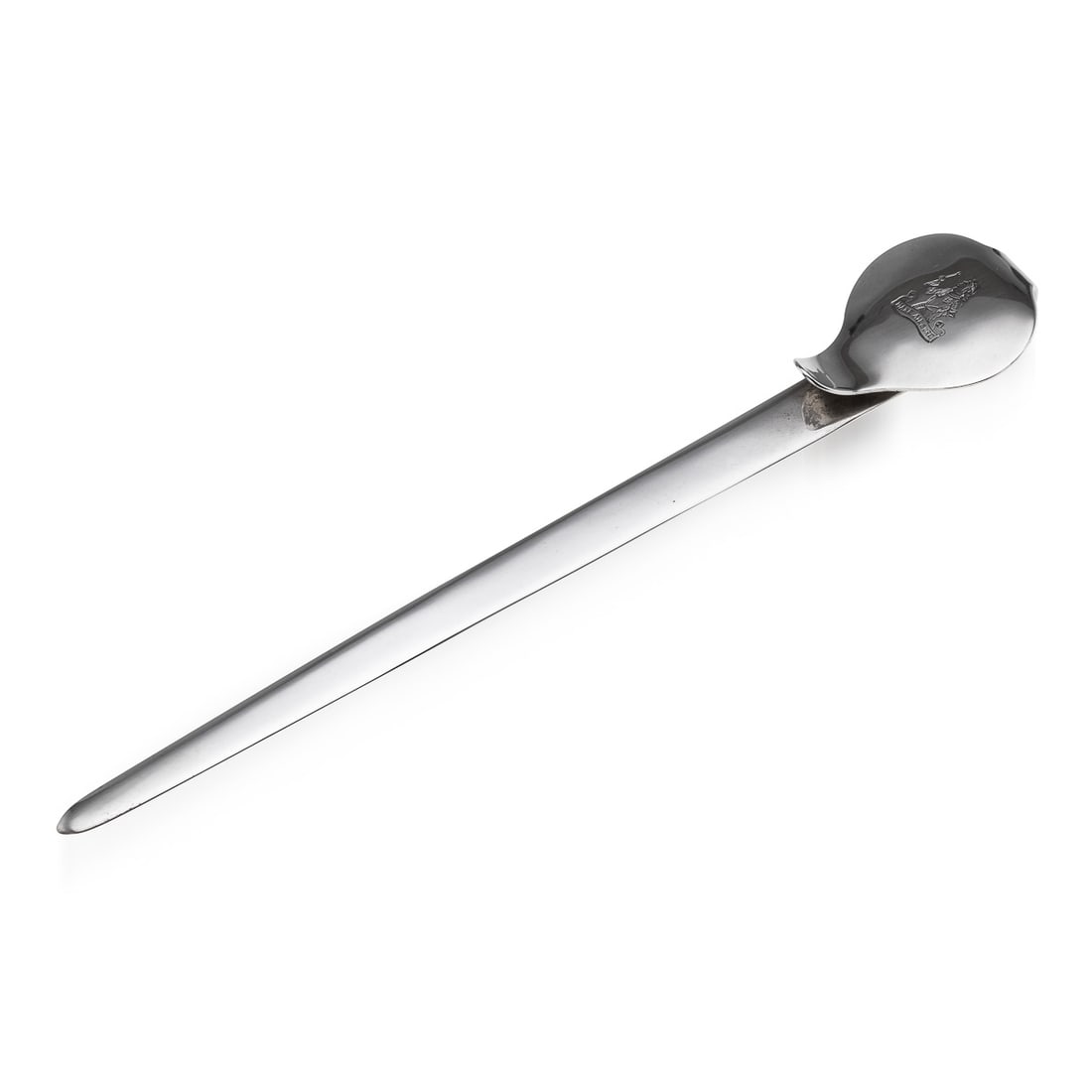 ANTIQUE 20thC ENGLISH SOLID SILVER LETTER OPENER & MEASURE c.1918: Antique 20th Century English solid silver letter opener. This letter opener features some quirky additions, including a built-in paper clip and an engraved ruler along the side. It has a tapered