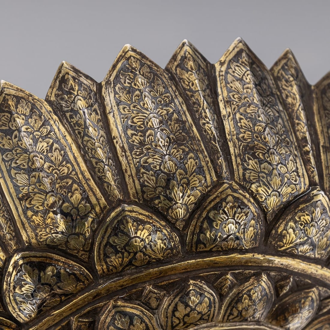 ANTIQUE 19thC THAI SOLID SILVER-GILT NIELLO ENAMEL LARGE BOWL, SIAM c.1800 - 11