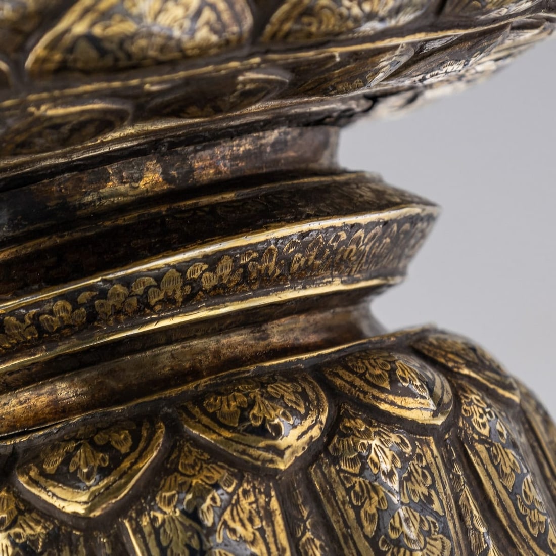 ANTIQUE 19thC THAI SOLID SILVER-GILT NIELLO ENAMEL LARGE BOWL, SIAM c.1800 - 17