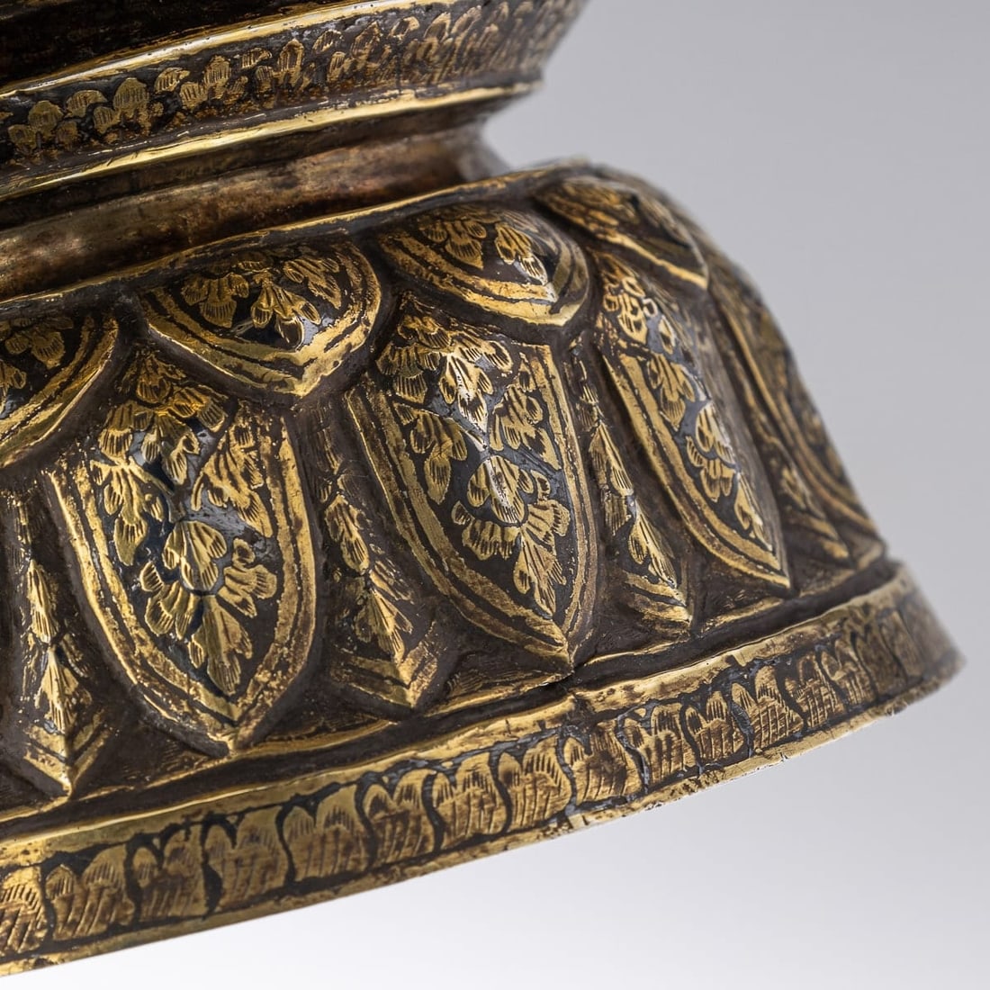 ANTIQUE 19thC THAI SOLID SILVER-GILT NIELLO ENAMEL LARGE BOWL, SIAM c.1800 - 18