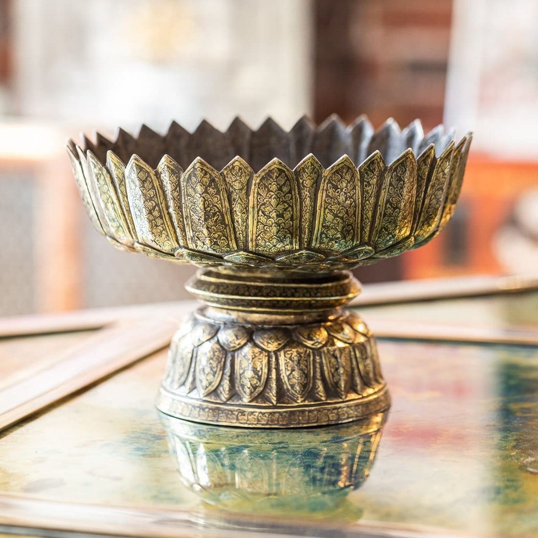ANTIQUE 19thC THAI SOLID SILVER-GILT NIELLO ENAMEL LARGE BOWL, SIAM c.1800 - 2