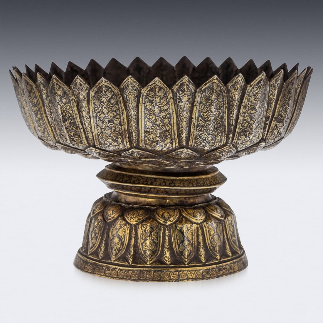 ANTIQUE 19thC THAI SOLID SILVER-GILT NIELLO ENAMEL LARGE BOWL, SIAM c.1800 - 3