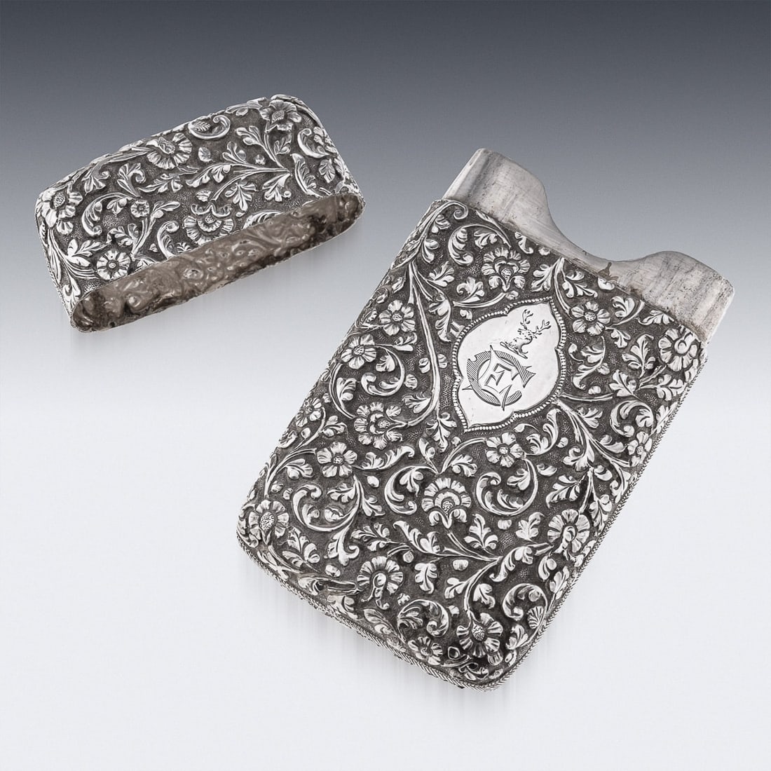 ANTIQUE 19thC INDIAN KUTCH SOLID SILVER CIGAR CASE c.1880 - 5