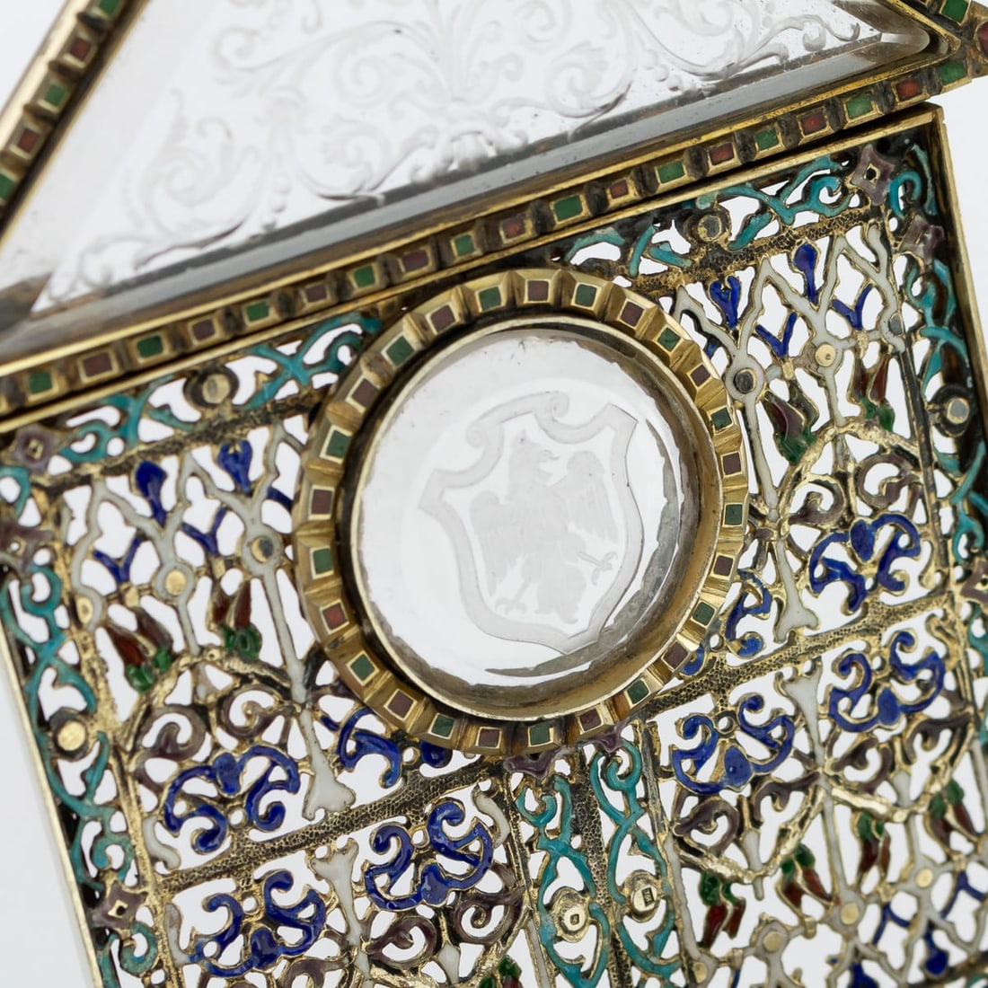 ANTIQUE 19thC AUSTRIAN SOLID SILVER-GILT & ENAMEL RELIQUARY, RUDOLF LINKE c.1890 - 11