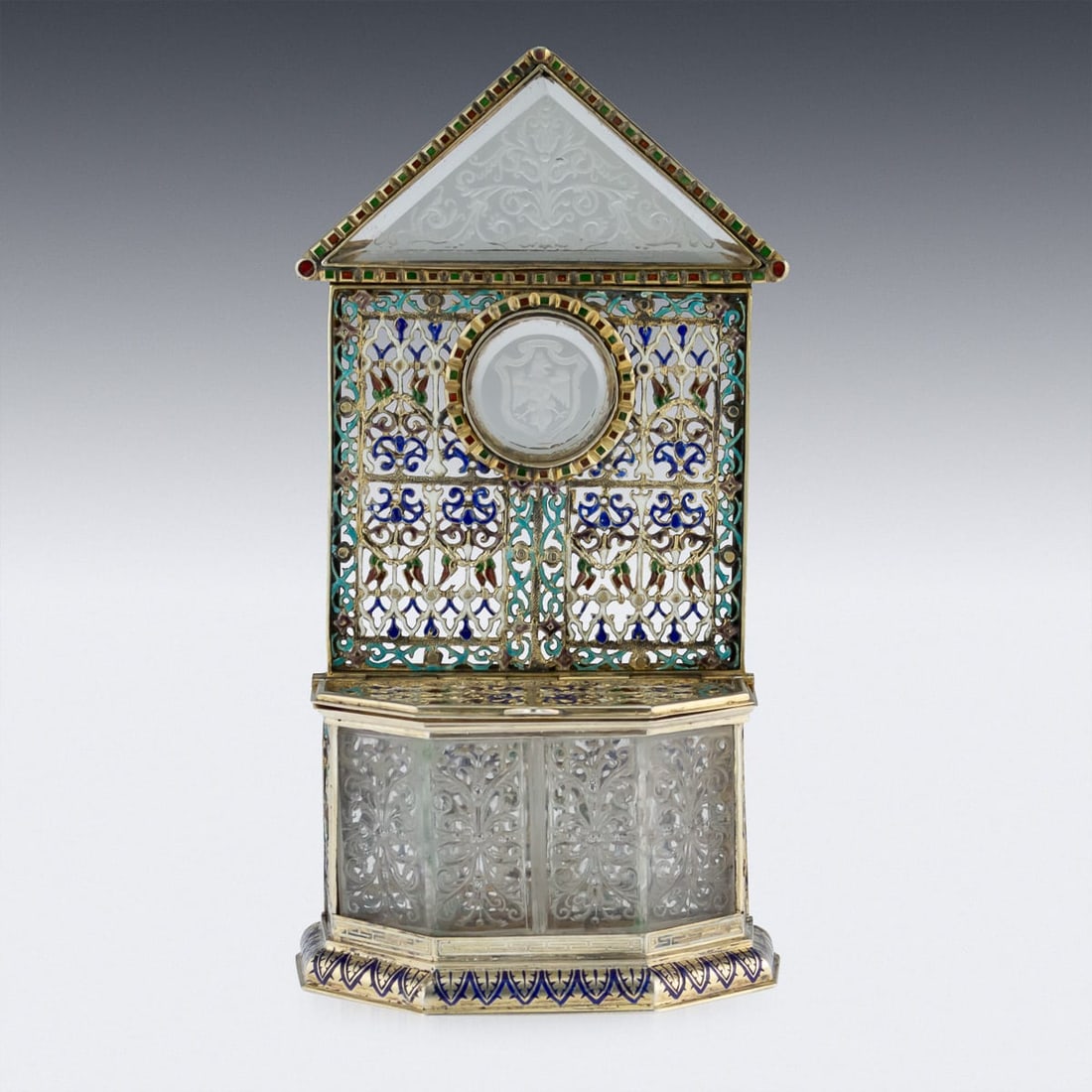 ANTIQUE 19thC AUSTRIAN SOLID SILVER-GILT & ENAMEL RELIQUARY, RUDOLF LINKE c.1890 - 15