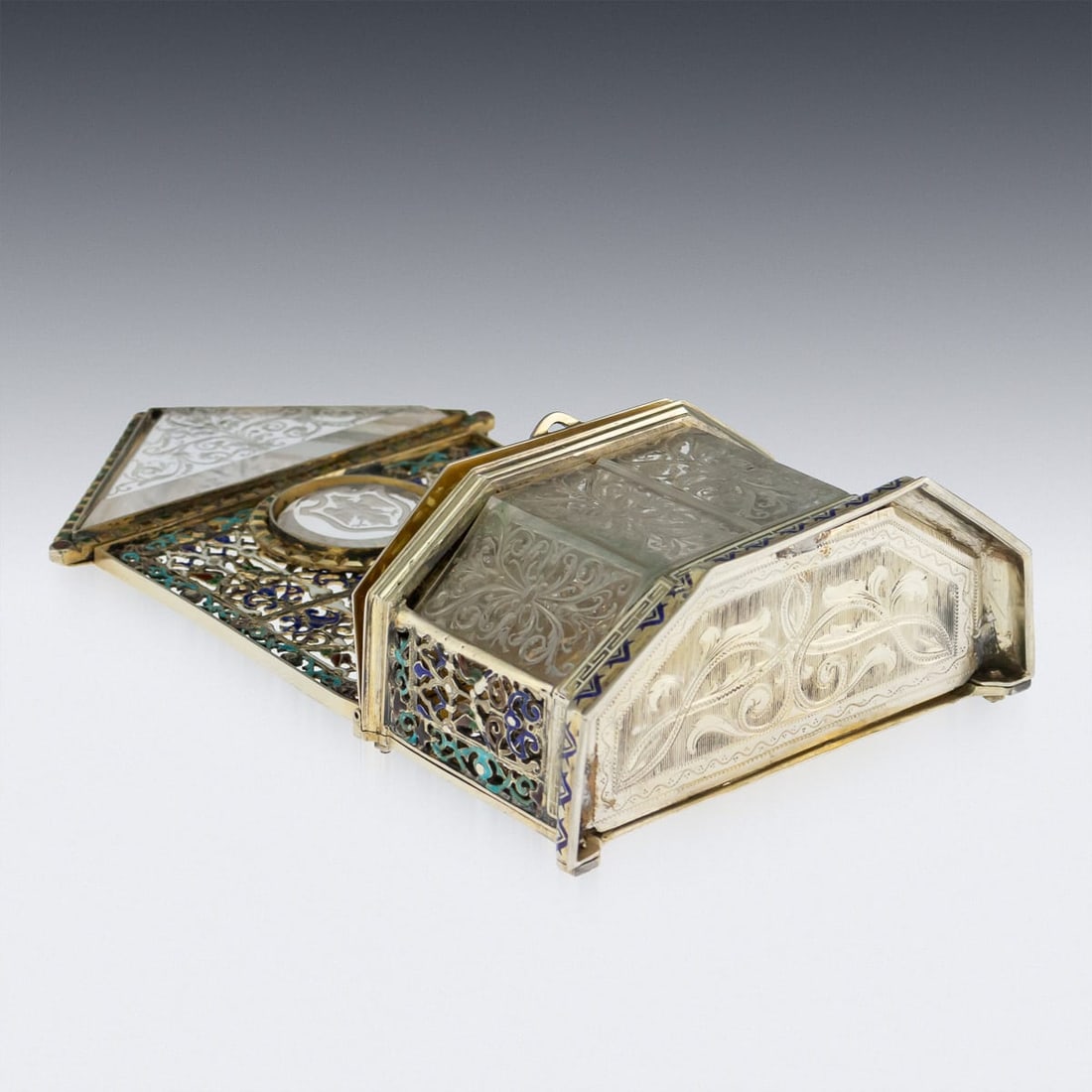 ANTIQUE 19thC AUSTRIAN SOLID SILVER-GILT & ENAMEL RELIQUARY, RUDOLF LINKE c.1890 - 5