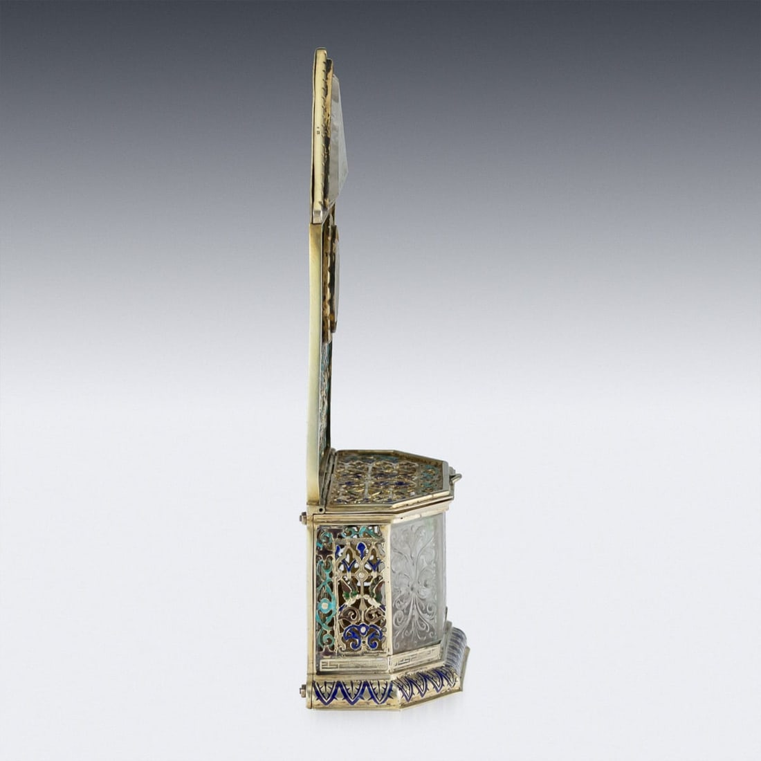 ANTIQUE 19thC AUSTRIAN SOLID SILVER-GILT & ENAMEL RELIQUARY, RUDOLF LINKE c.1890 - 9