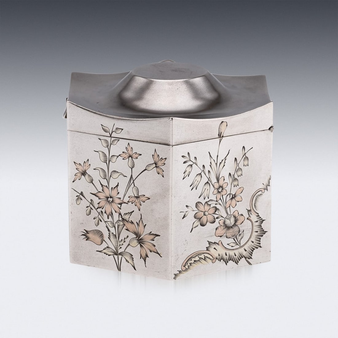 ANTIQUE 20thC RUSSIAN SOLID SILVER CHINOISERIE TEA CADDY, MOSCOW c.1900 - 4