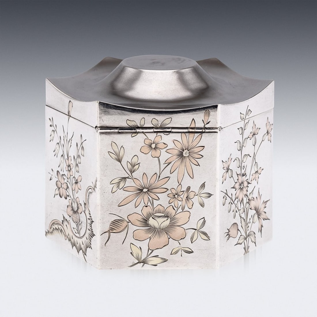 ANTIQUE 20thC RUSSIAN SOLID SILVER CHINOISERIE TEA CADDY, MOSCOW c.1900 - 5