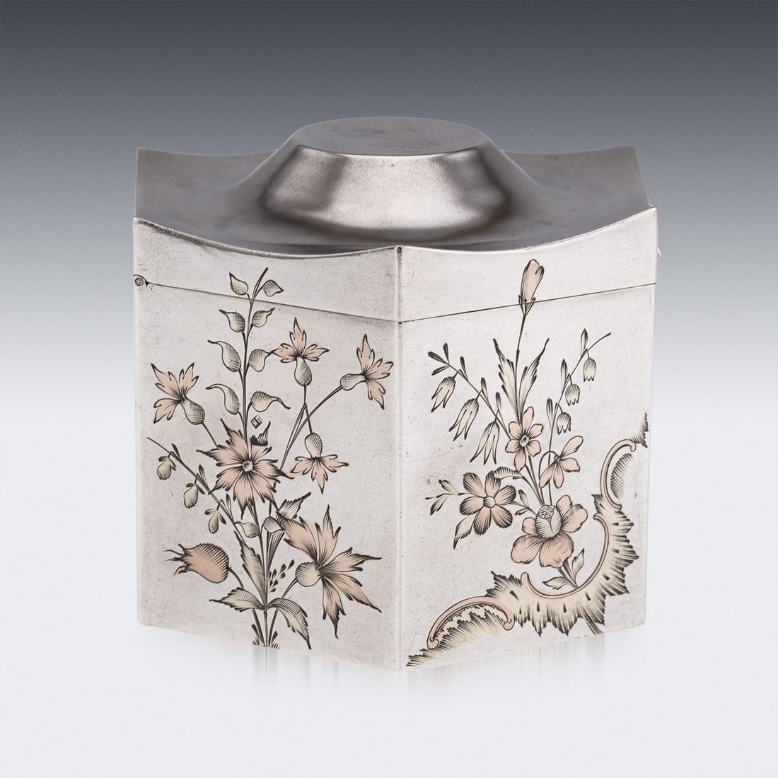 ANTIQUE 20thC RUSSIAN SOLID SILVER CHINOISERIE TEA CADDY, MOSCOW c.1900 - 6