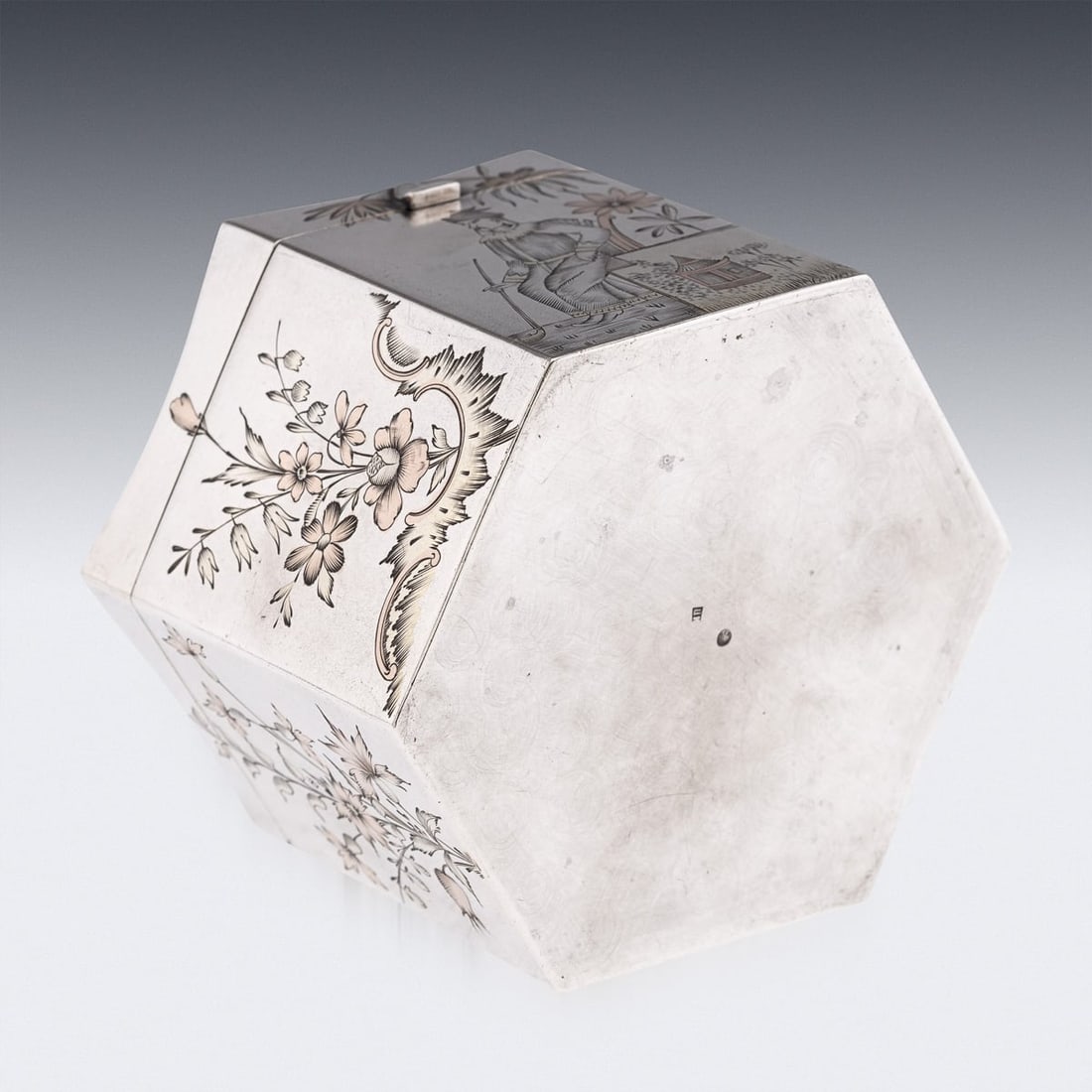 ANTIQUE 20thC RUSSIAN SOLID SILVER CHINOISERIE TEA CADDY, MOSCOW c.1900 - 7