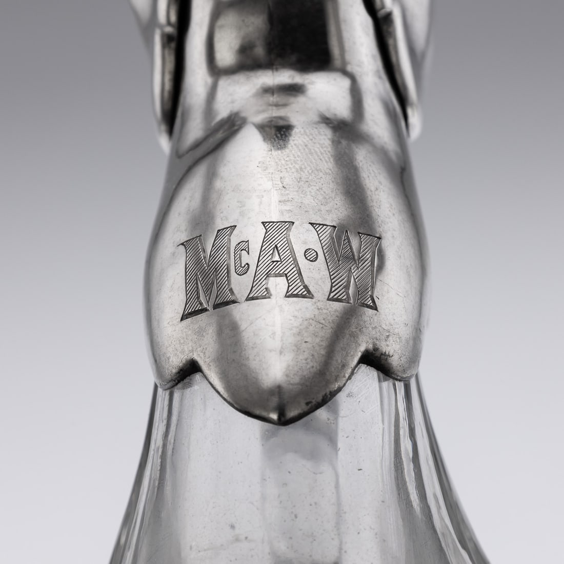 20thC CONTINENTAL SOLID SILVER & CLEAR GLASS NOVELTY 'DUCK' CLARET JUG - 20