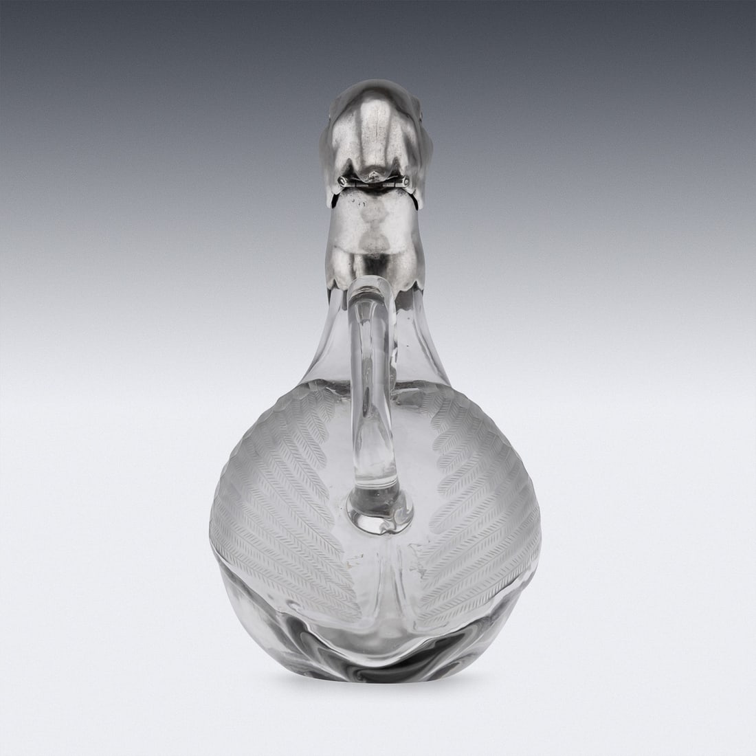 20thC CONTINENTAL SOLID SILVER & CLEAR GLASS NOVELTY 'DUCK' CLARET JUG - 3