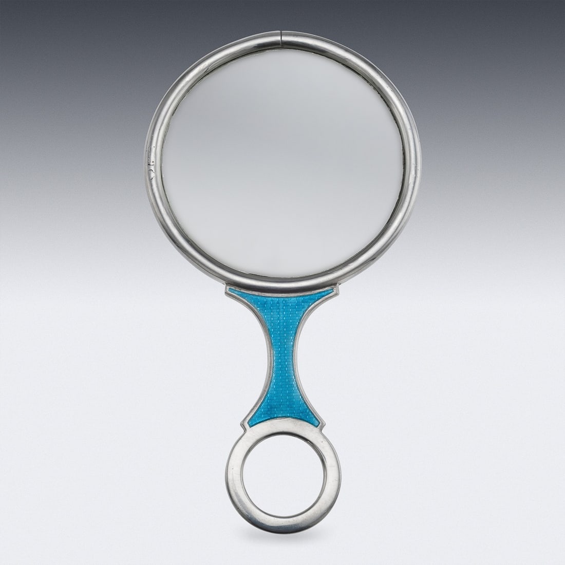 ANTIQUE 20thC ENGLISH SOLID SILVER & GUILLOCHÉ ENAMEL LARGE MAGNIFYING GLASS - 3