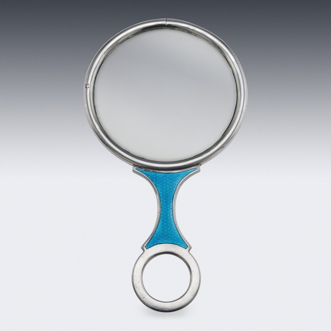 ANTIQUE 20thC ENGLISH SOLID SILVER & GUILLOCHÉ ENAMEL LARGE MAGNIFYING GLASS - 4