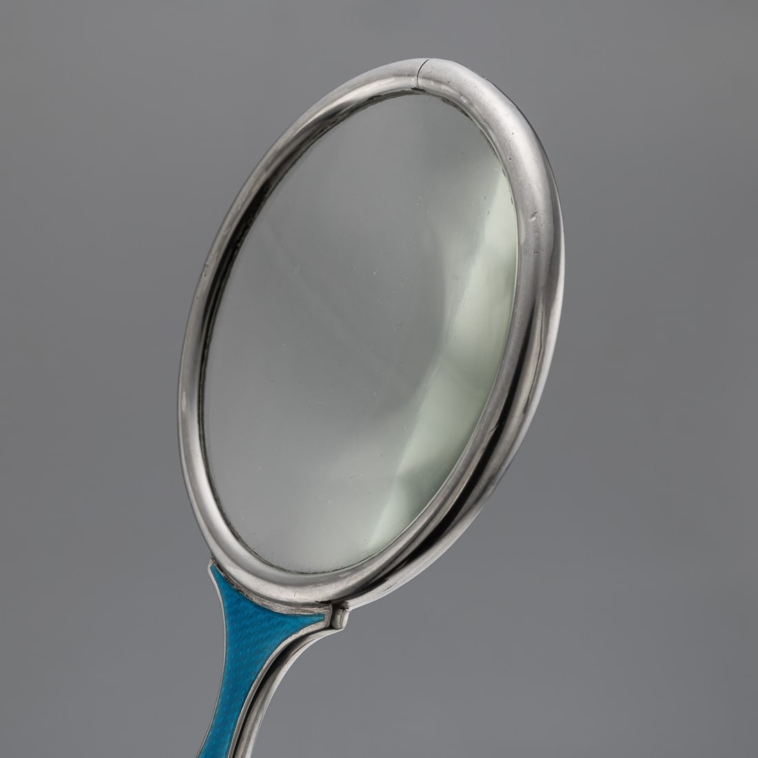 ANTIQUE 20thC ENGLISH SOLID SILVER & GUILLOCHÉ ENAMEL LARGE MAGNIFYING GLASS - 6