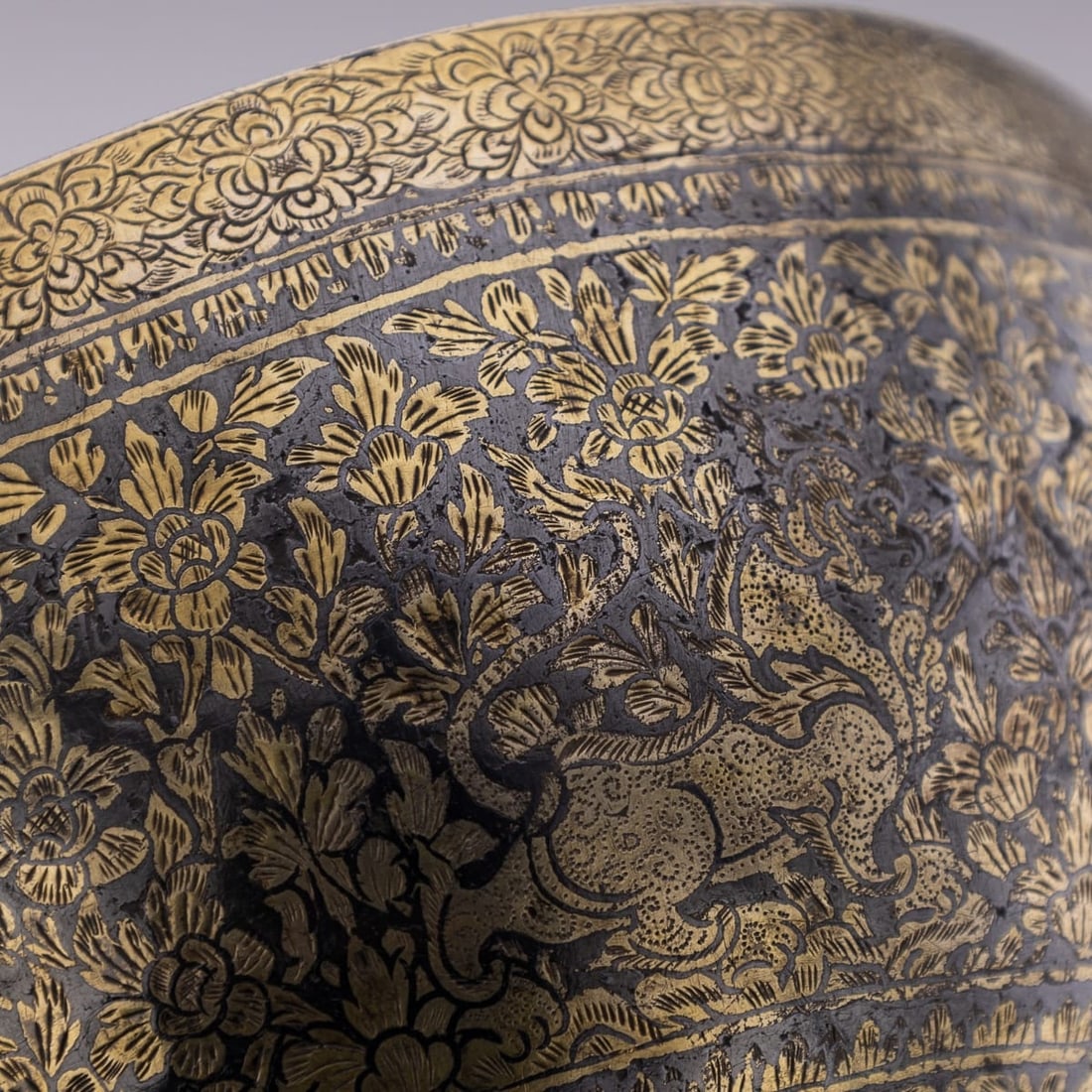 ANTIQUE 19thC THAI SOLID SILVER-GILT NIELLO ENAMEL BOWL, SIAM c.1800 - 11