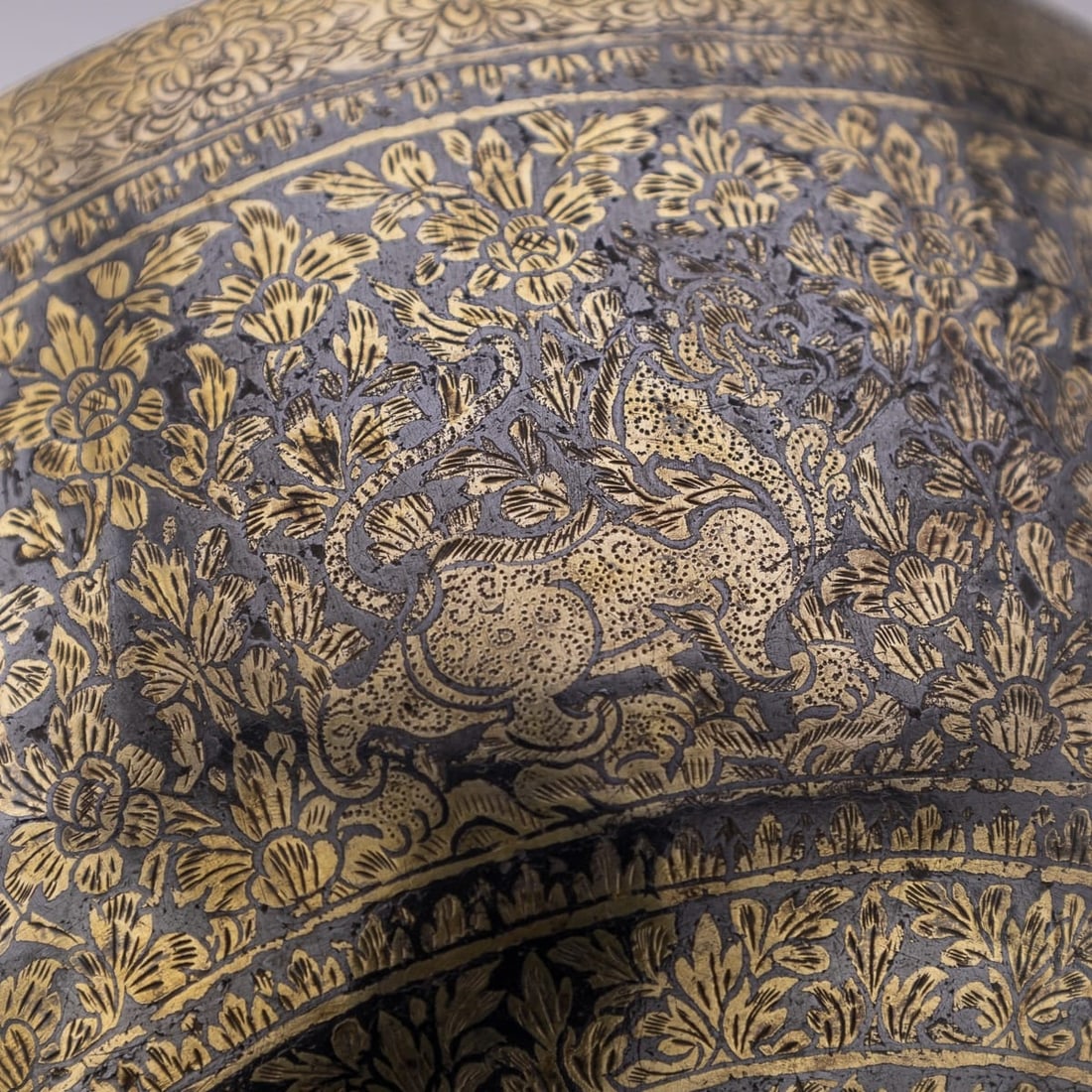 ANTIQUE 19thC THAI SOLID SILVER-GILT NIELLO ENAMEL BOWL, SIAM c.1800 - 12