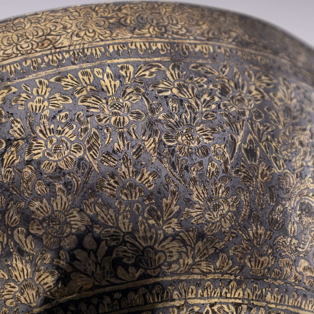 ANTIQUE 19thC THAI SOLID SILVER-GILT NIELLO ENAMEL BOWL, SIAM c.1800 - 13