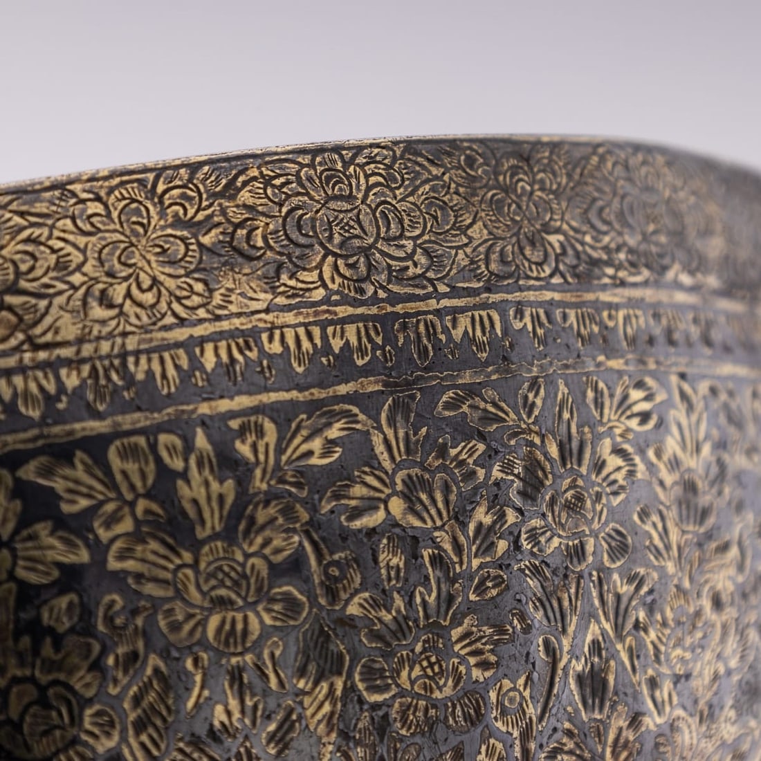ANTIQUE 19thC THAI SOLID SILVER-GILT NIELLO ENAMEL BOWL, SIAM c.1800 - 14