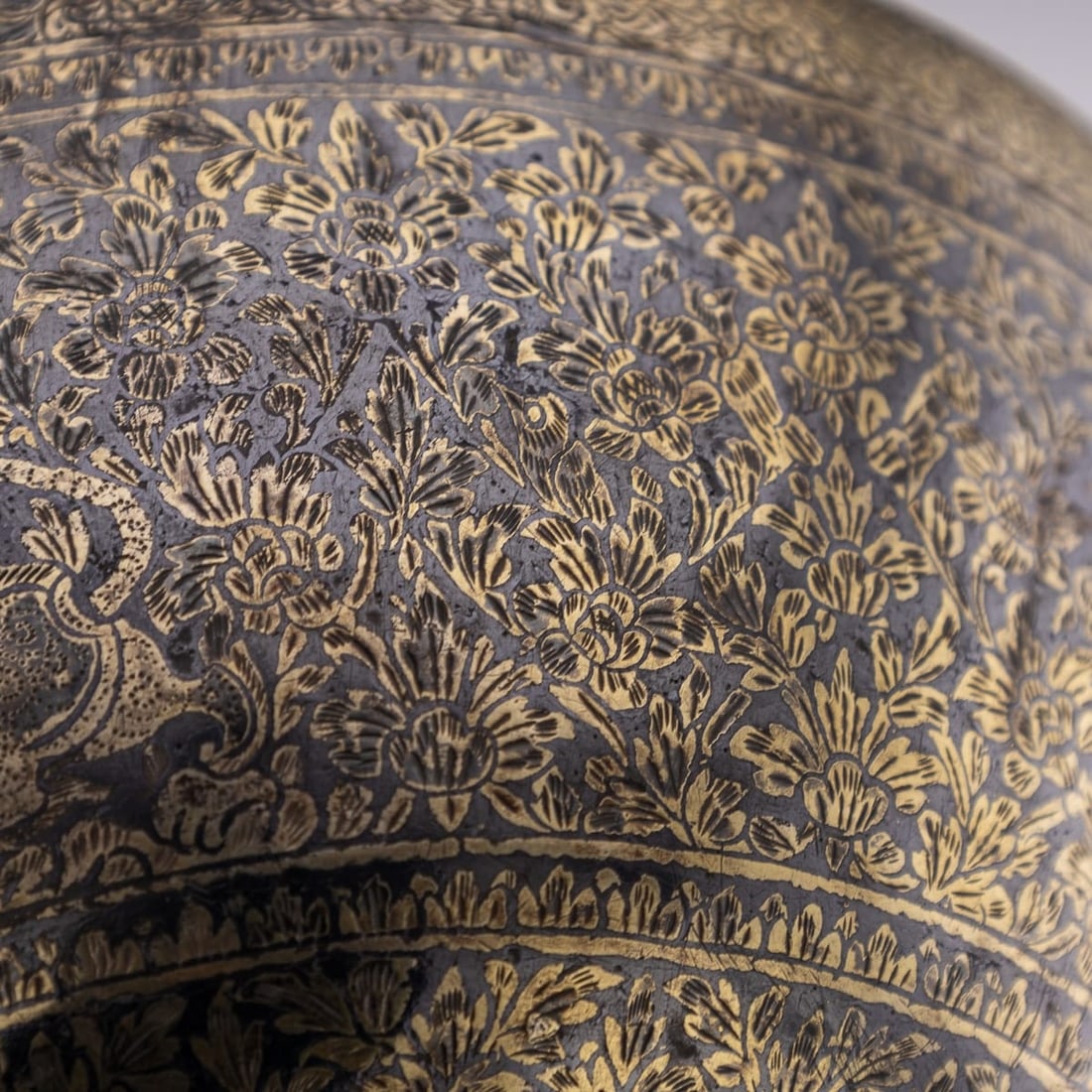 ANTIQUE 19thC THAI SOLID SILVER-GILT NIELLO ENAMEL BOWL, SIAM c.1800 - 16