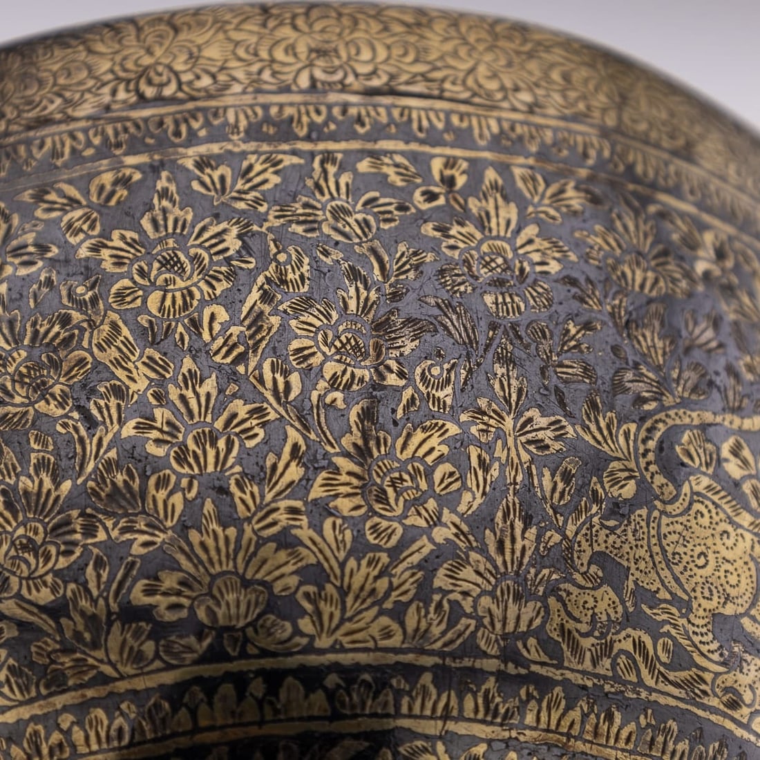 ANTIQUE 19thC THAI SOLID SILVER-GILT NIELLO ENAMEL BOWL, SIAM c.1800 - 17