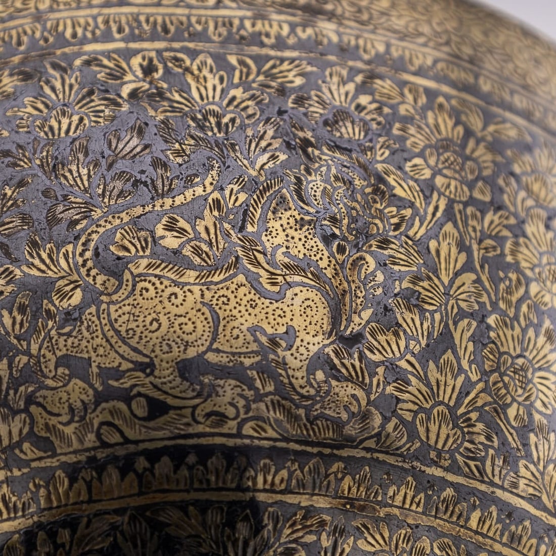 ANTIQUE 19thC THAI SOLID SILVER-GILT NIELLO ENAMEL BOWL, SIAM c.1800 - 18