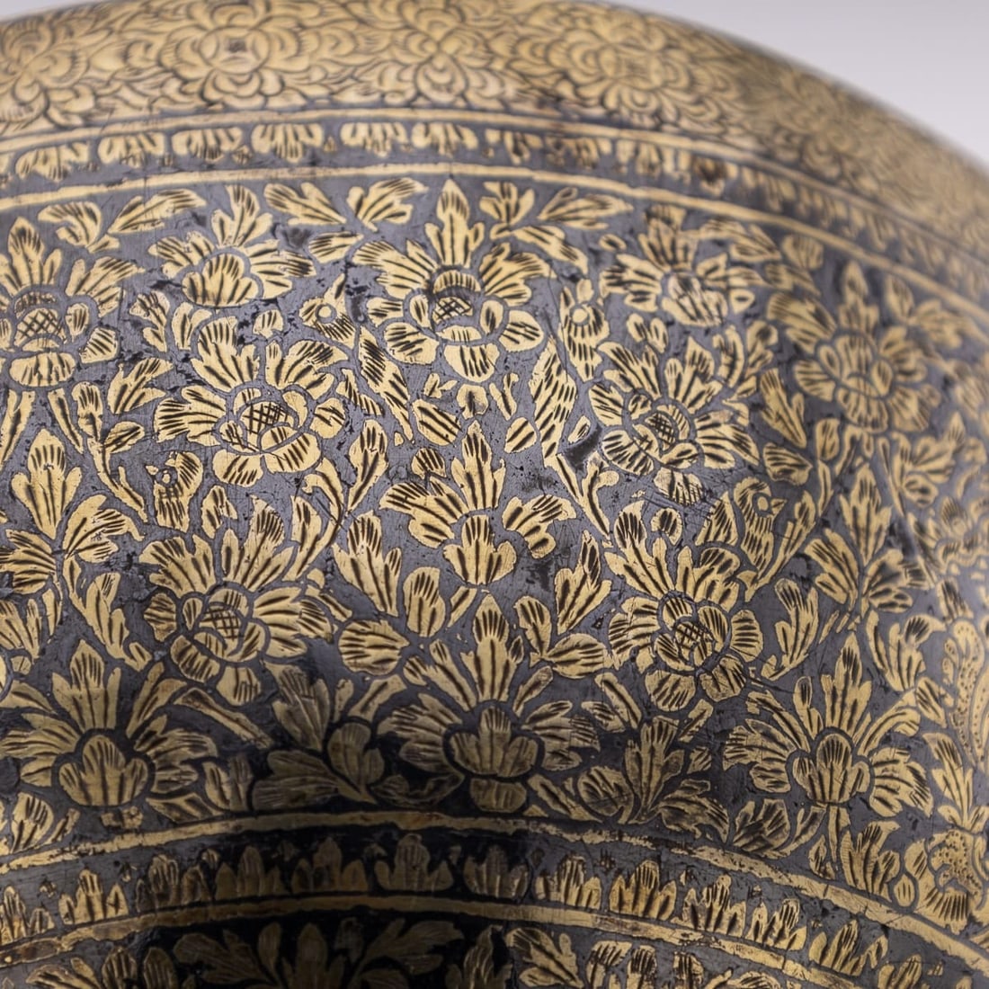 ANTIQUE 19thC THAI SOLID SILVER-GILT NIELLO ENAMEL BOWL, SIAM c.1800 - 19