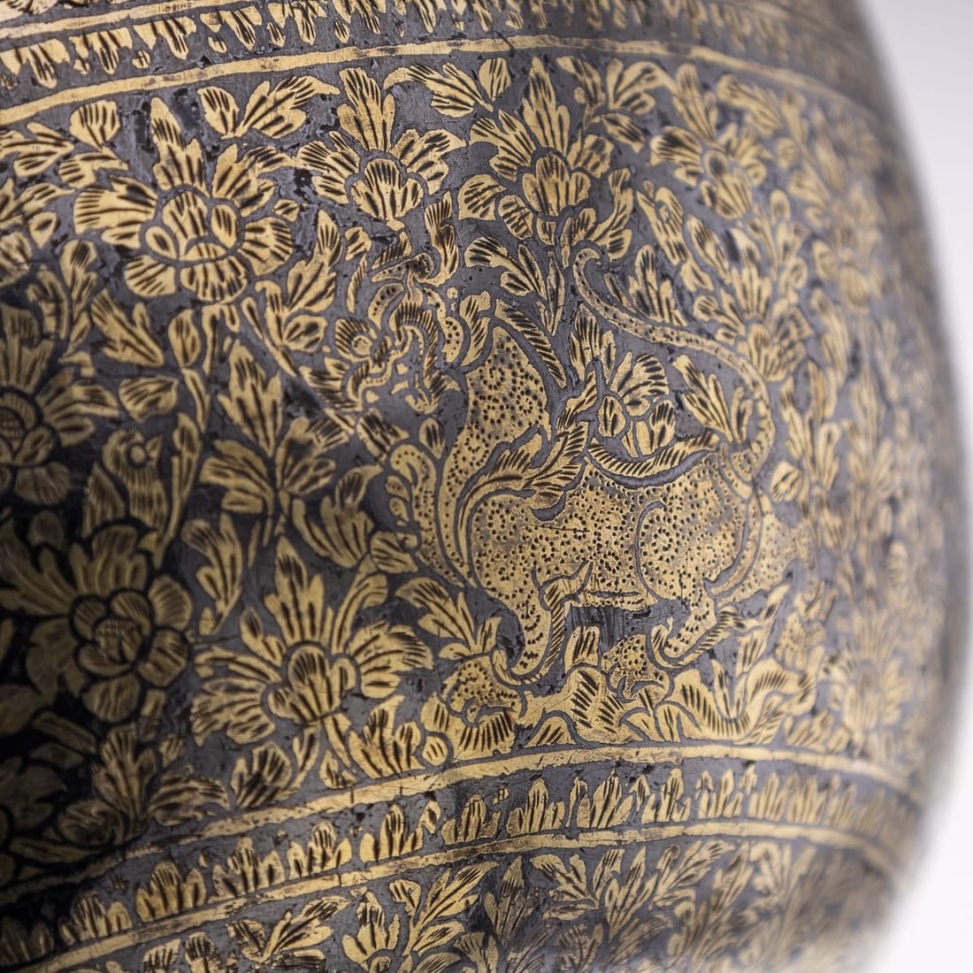 ANTIQUE 19thC THAI SOLID SILVER-GILT NIELLO ENAMEL BOWL, SIAM c.1800 - 20