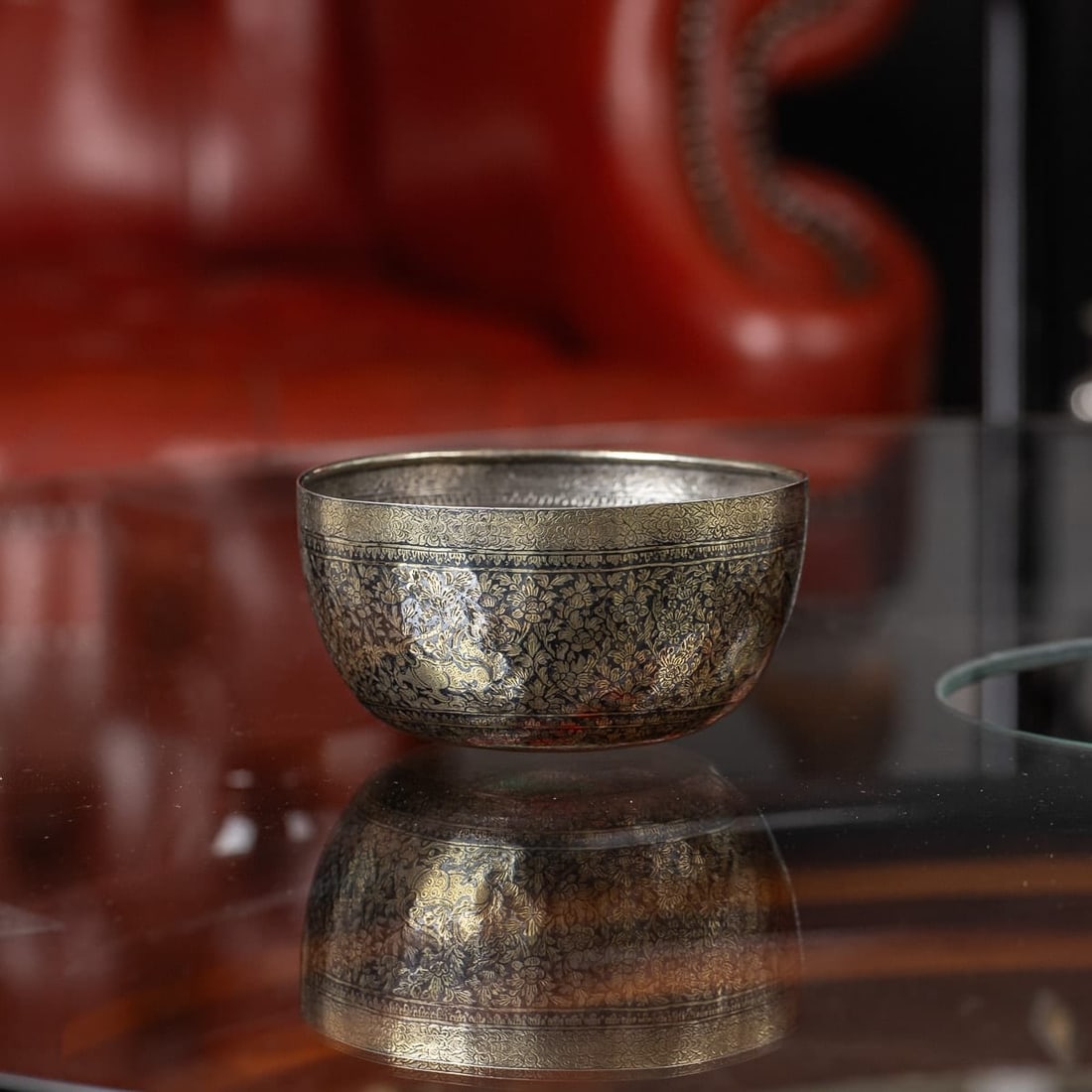 ANTIQUE 19thC THAI SOLID SILVER-GILT NIELLO ENAMEL BOWL, SIAM c.1800 - 2