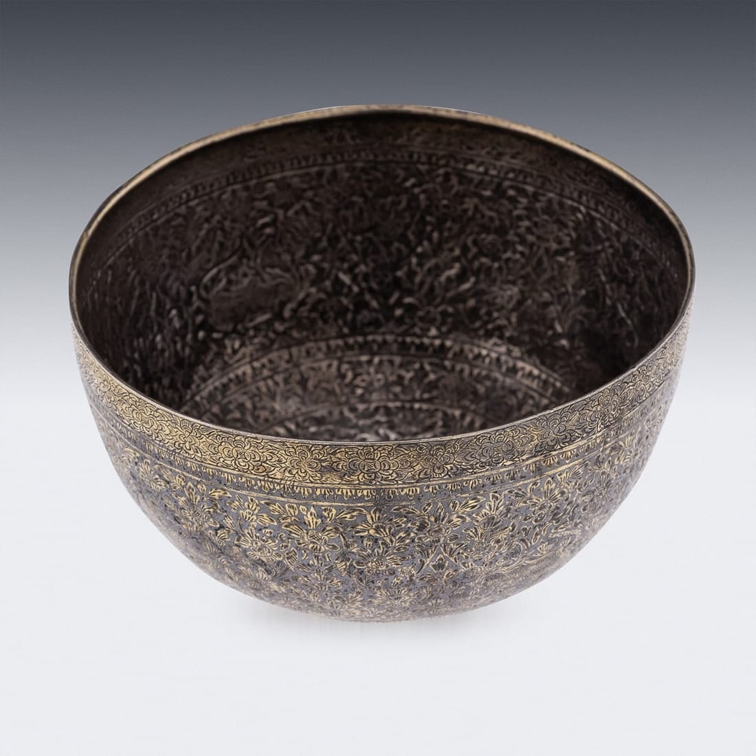 ANTIQUE 19thC THAI SOLID SILVER-GILT NIELLO ENAMEL BOWL, SIAM c.1800 - 3