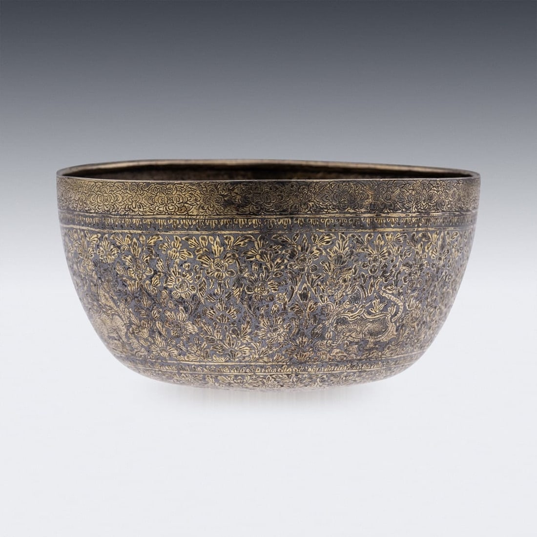ANTIQUE 19thC THAI SOLID SILVER-GILT NIELLO ENAMEL BOWL, SIAM c.1800 - 4