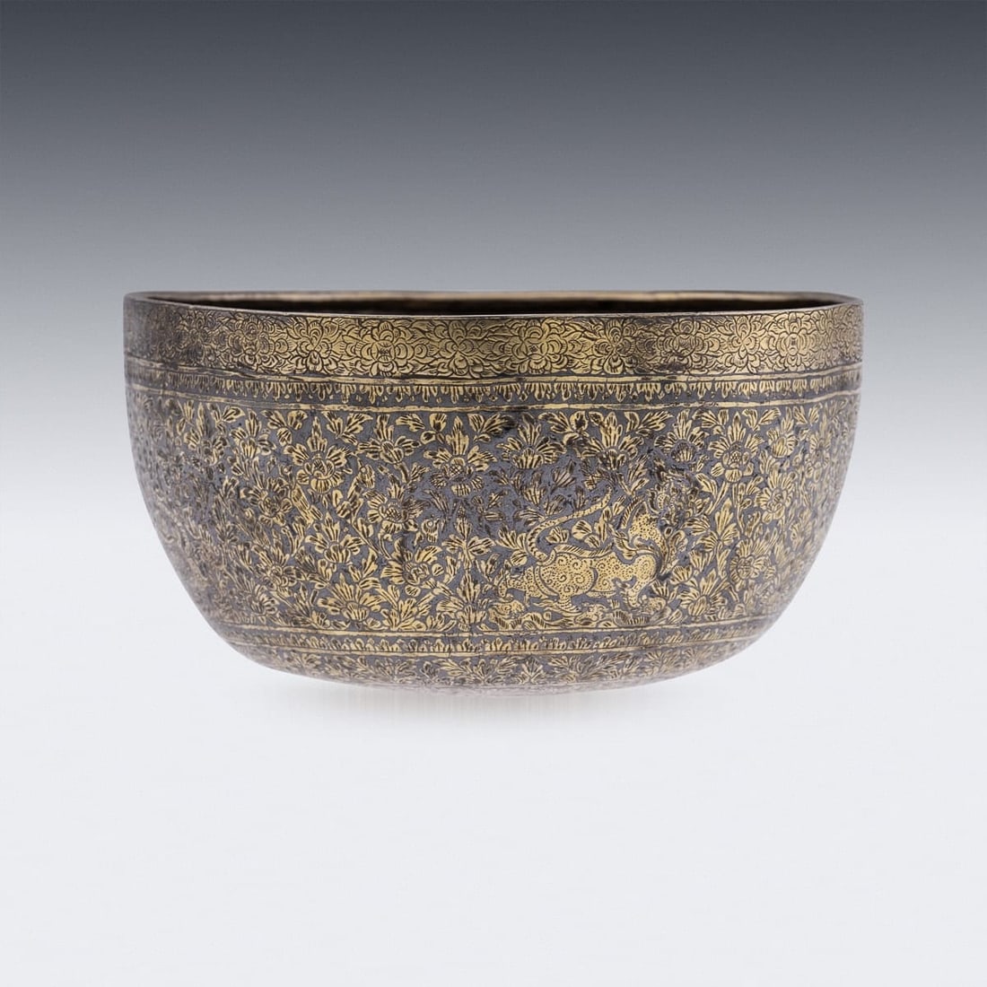 ANTIQUE 19thC THAI SOLID SILVER-GILT NIELLO ENAMEL BOWL, SIAM c.1800 - 5