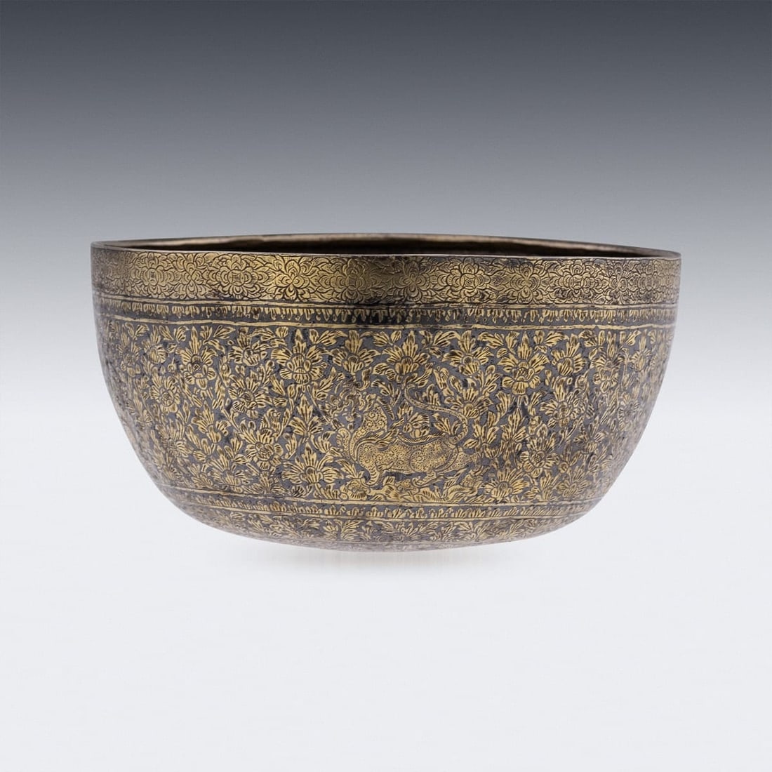 ANTIQUE 19thC THAI SOLID SILVER-GILT NIELLO ENAMEL BOWL, SIAM c.1800 - 6