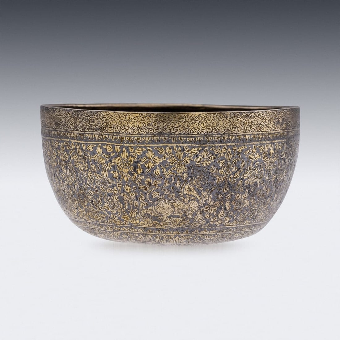 ANTIQUE 19thC THAI SOLID SILVER-GILT NIELLO ENAMEL BOWL, SIAM c.1800 - 7