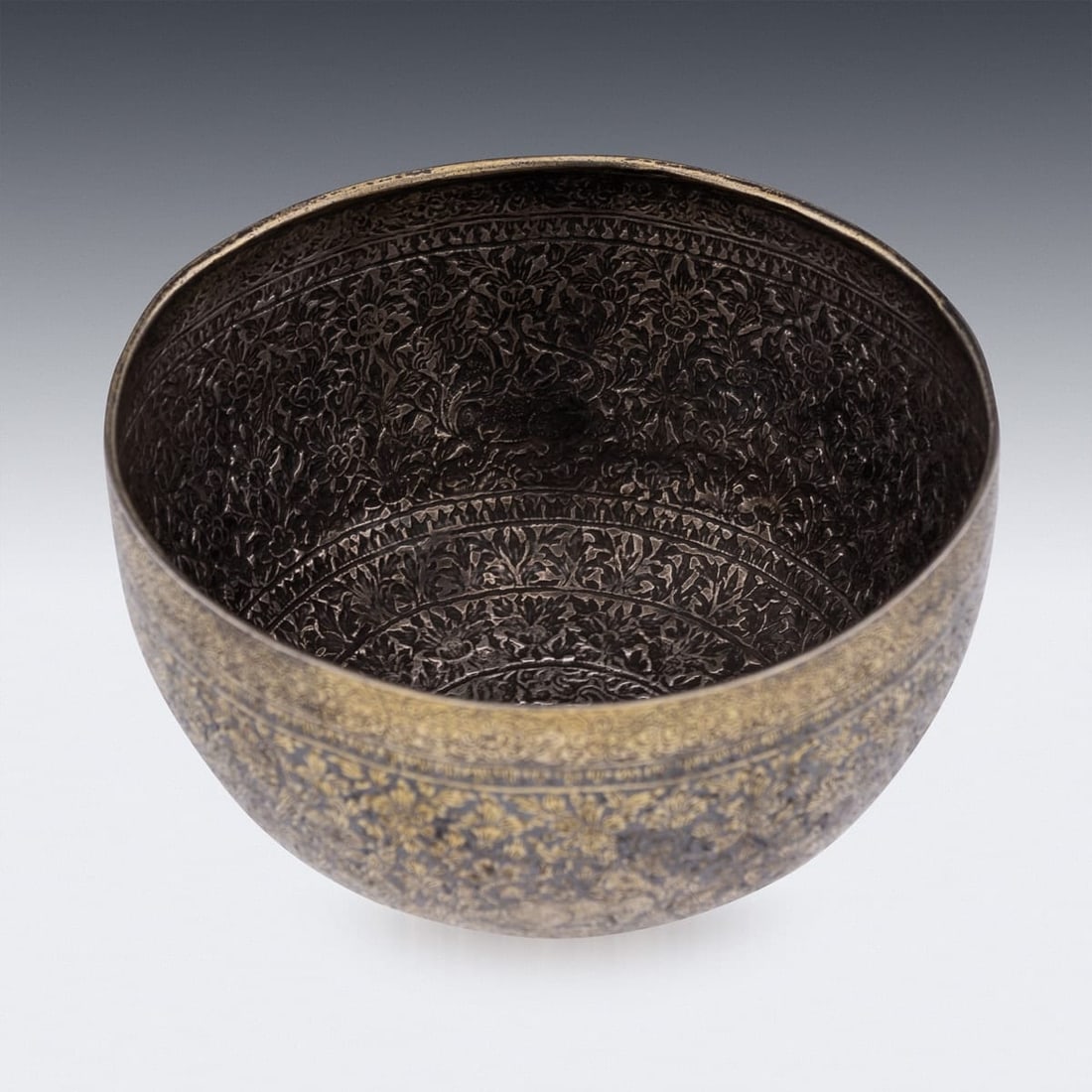 ANTIQUE 19thC THAI SOLID SILVER-GILT NIELLO ENAMEL BOWL, SIAM c.1800 - 8