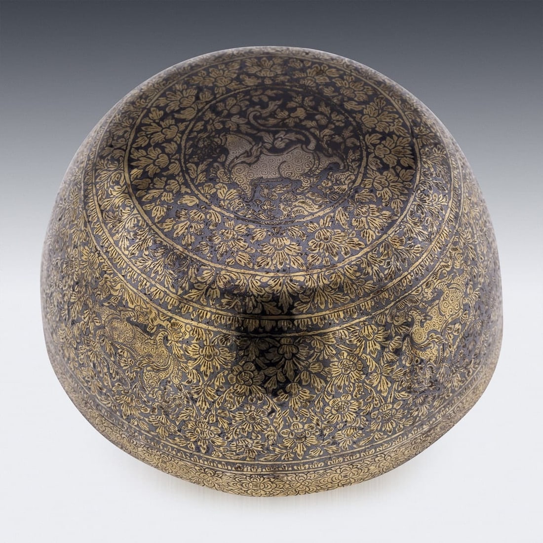 ANTIQUE 19thC THAI SOLID SILVER-GILT NIELLO ENAMEL BOWL, SIAM c.1800 - 9