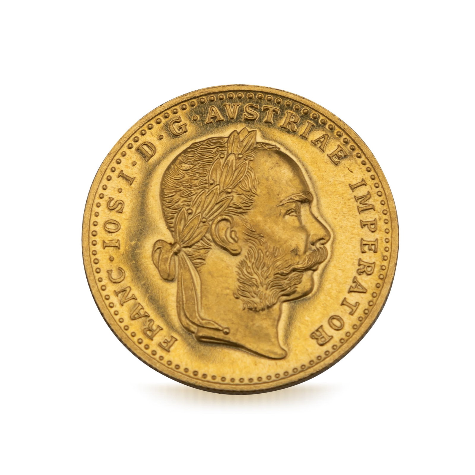 ANTIQUE 20thC AUSTRIAN 986/1000 PURITY GOLD 1 DUCAT COIN, FRANZ JOSEPH I c.1915: Antique 19th Century Austrian .986/1000 grade gold 1 Ducat coin, featuring Emperor Franz Joseph I. This coin is a historic trade coin and was struck in exceptionally high purity gold, it remains one
