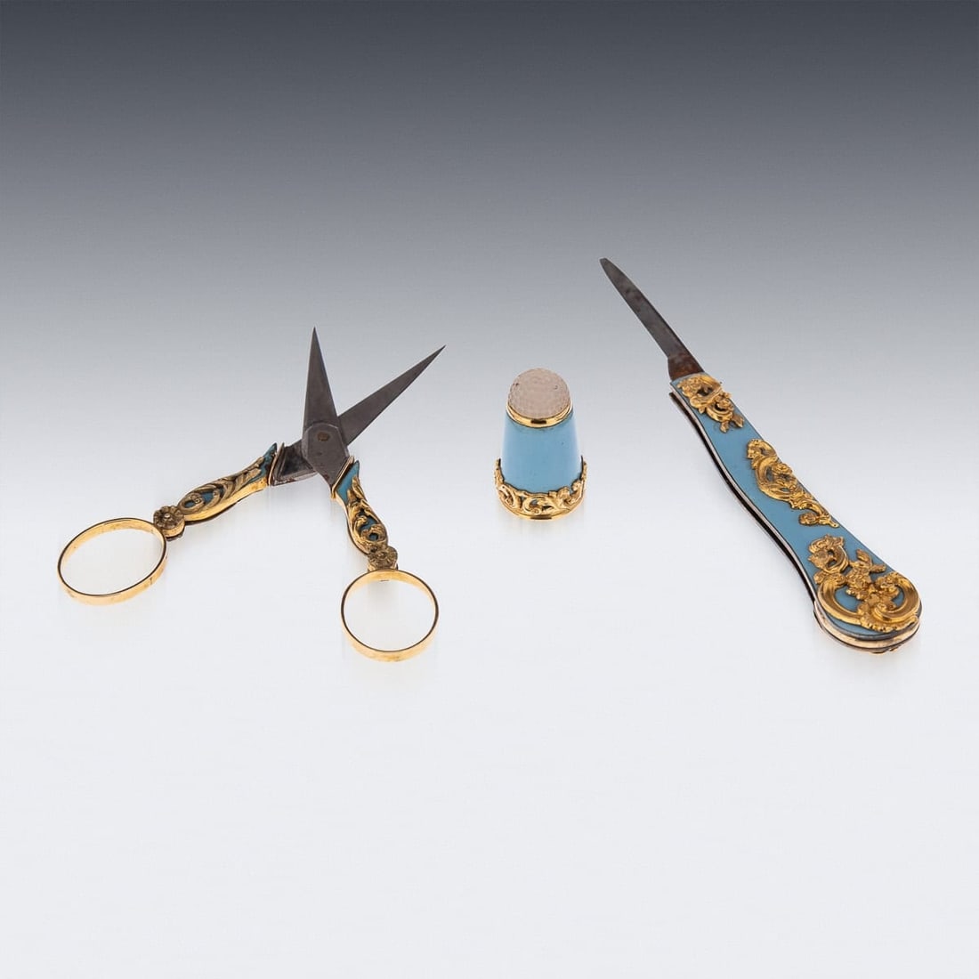 ANTIQUE 19thC FRENCH GOLD MOUNTED & MOTHER OF PEARL ETUI SET c.1870 - 9