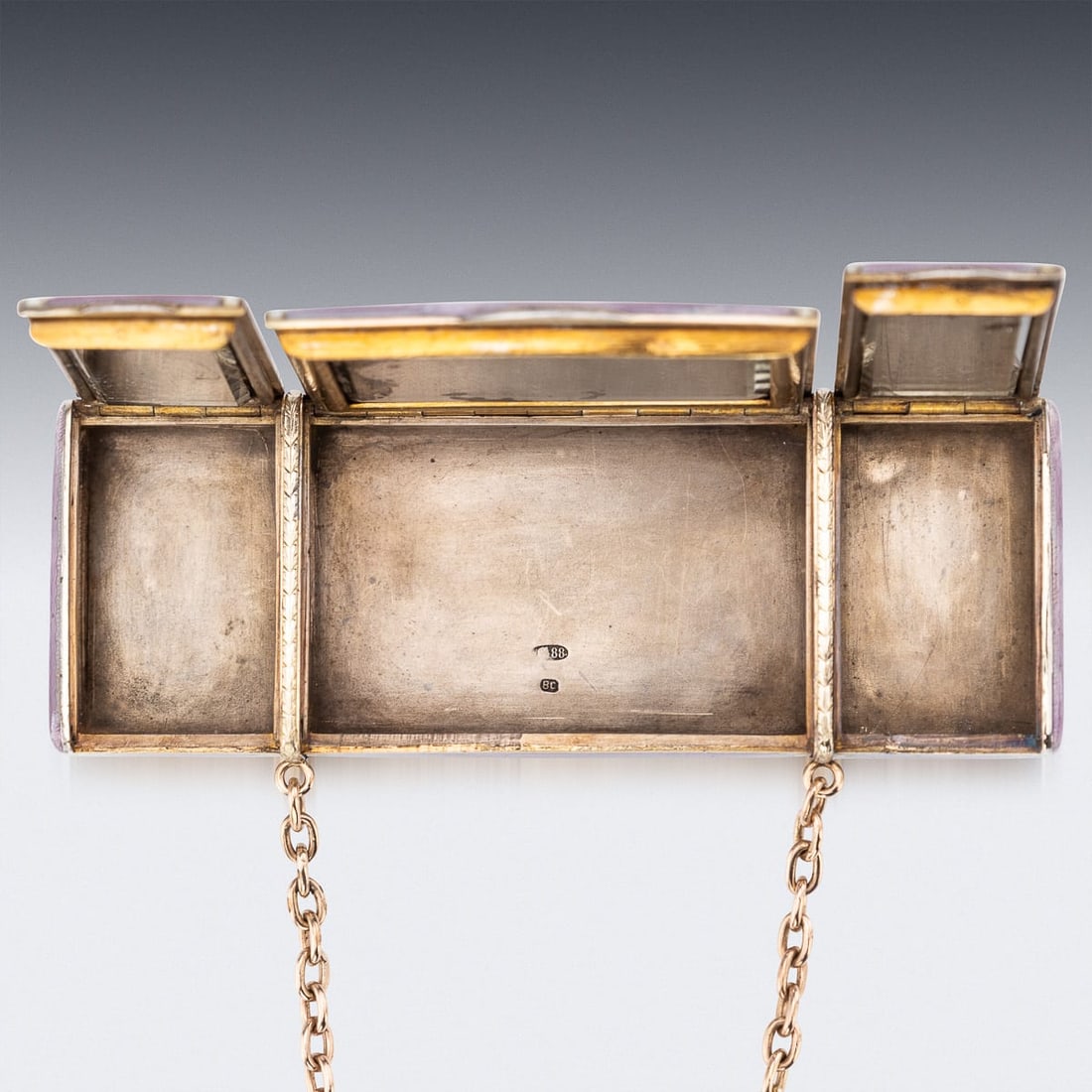 ANTIQUE 20thC RUSSIAN FABERGÉ GILT SOLID SILVER, ENAMEL & DIAMOND NECESSAIRE c.1900 - 9