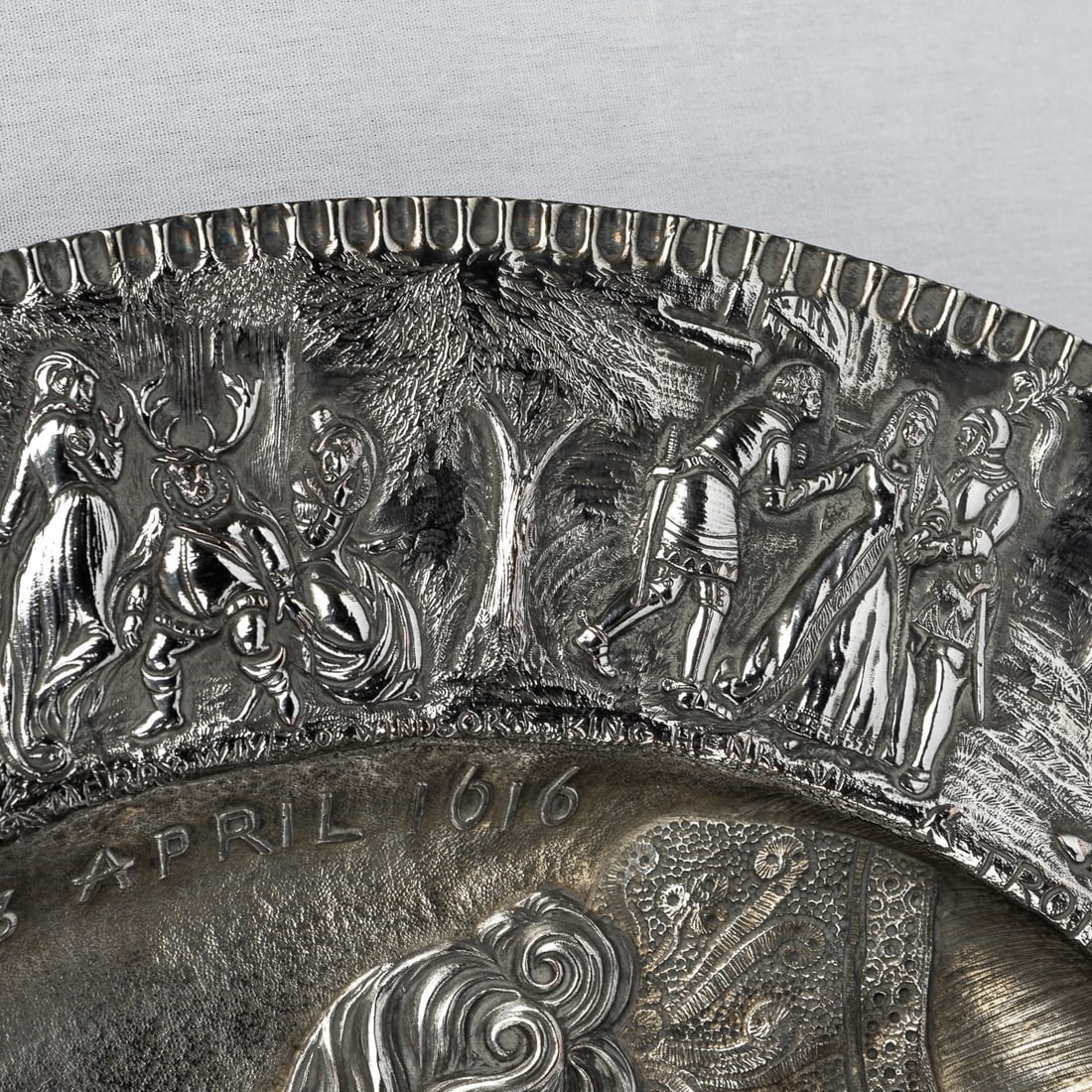 ANTIQUE 19thC VICTORIAN SILVER PLATED SHAKESPEARE CHARGER, ELKINGTON c.1850 - 7