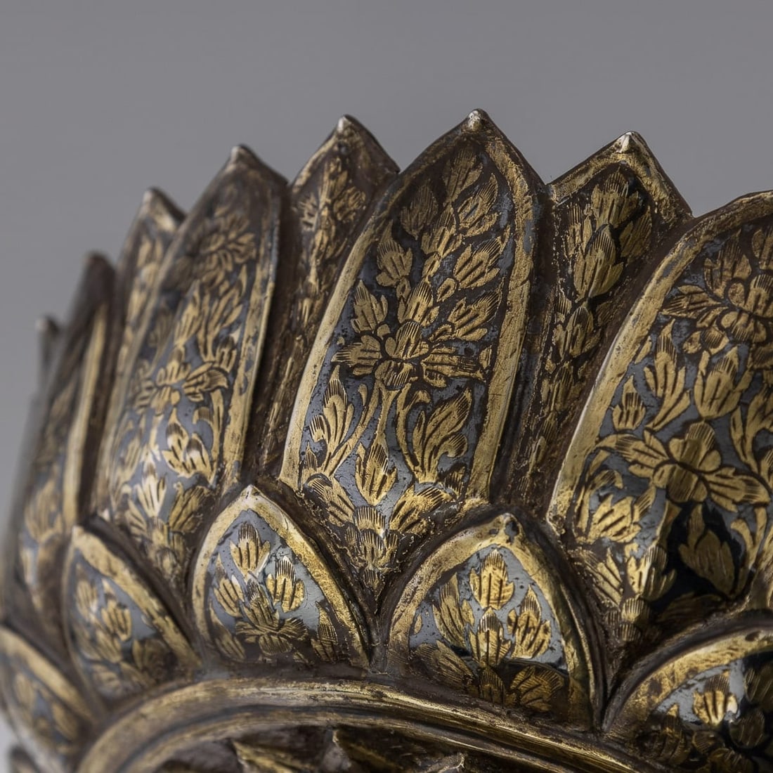 ANTIQUE 19thC THAI SOLID SILVER-GILT NIELLO ENAMEL BOWL, SIAM c.1800 - 10
