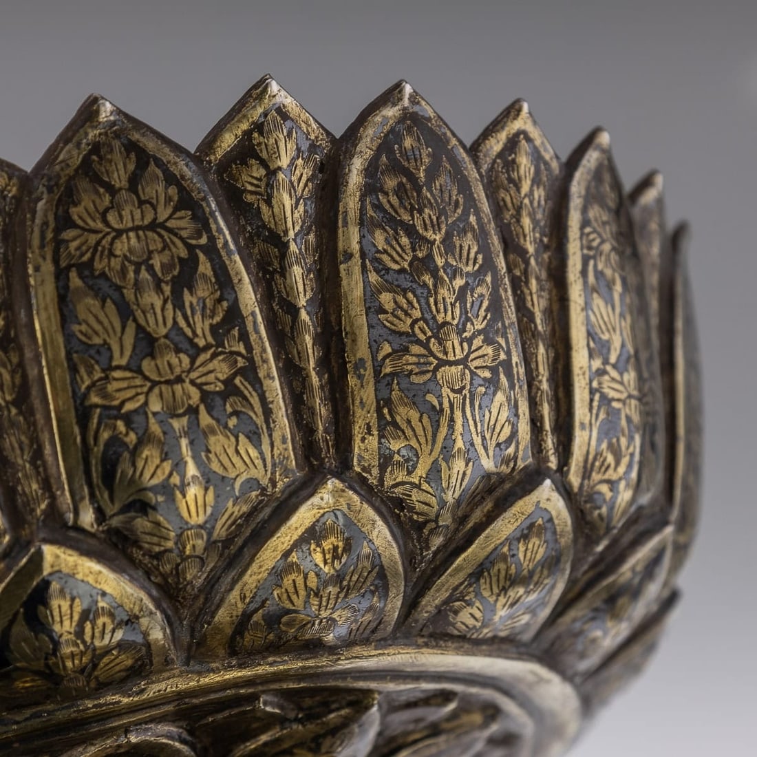 ANTIQUE 19thC THAI SOLID SILVER-GILT NIELLO ENAMEL BOWL, SIAM c.1800 - 12
