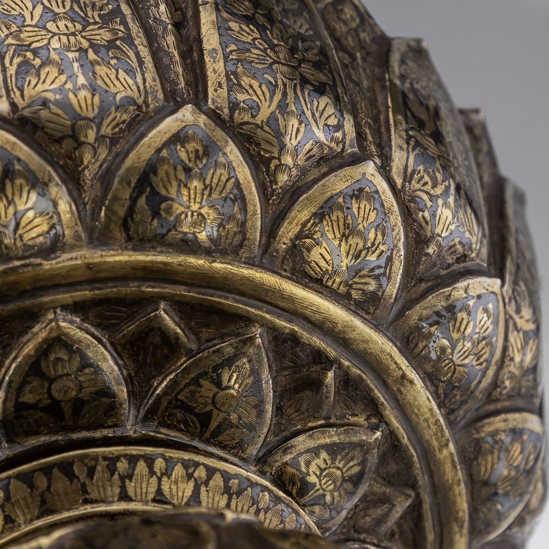 ANTIQUE 19thC THAI SOLID SILVER-GILT NIELLO ENAMEL BOWL, SIAM c.1800 - 13