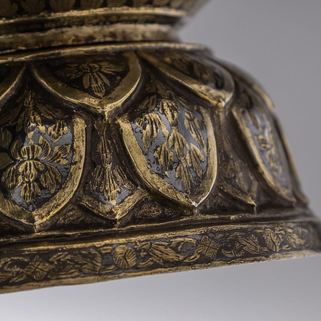 ANTIQUE 19thC THAI SOLID SILVER-GILT NIELLO ENAMEL BOWL, SIAM c.1800 - 15