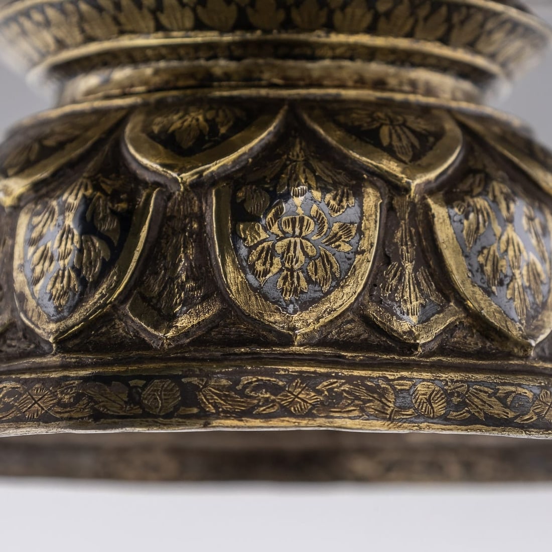 ANTIQUE 19thC THAI SOLID SILVER-GILT NIELLO ENAMEL BOWL, SIAM c.1800 - 16